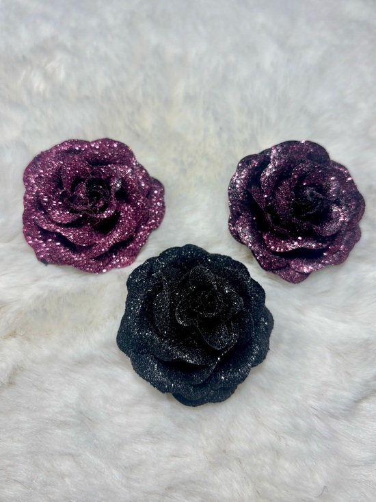 Vintage Jewelry - Vintage Glitter Rose Brooch Set